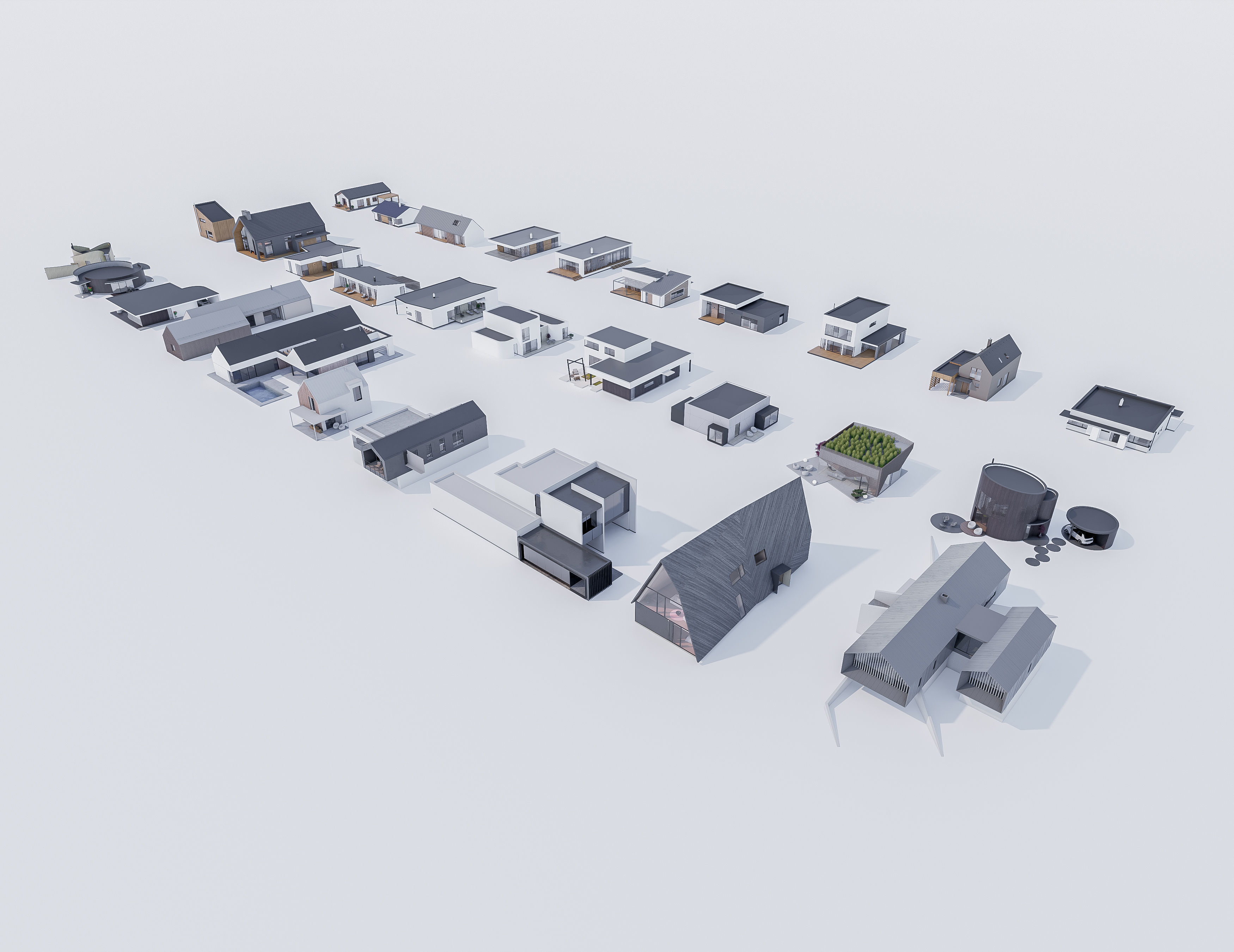 House Pack of 30 - created with Revit Family  Low-poly 3D model_4