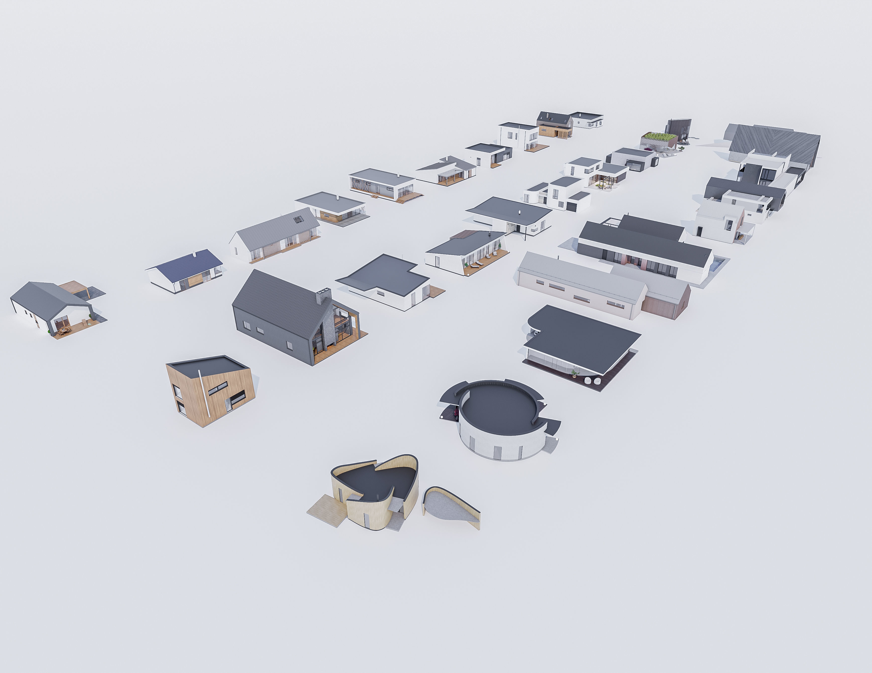 House Pack of 30 - created with Revit Family  Low-poly 3D model_3