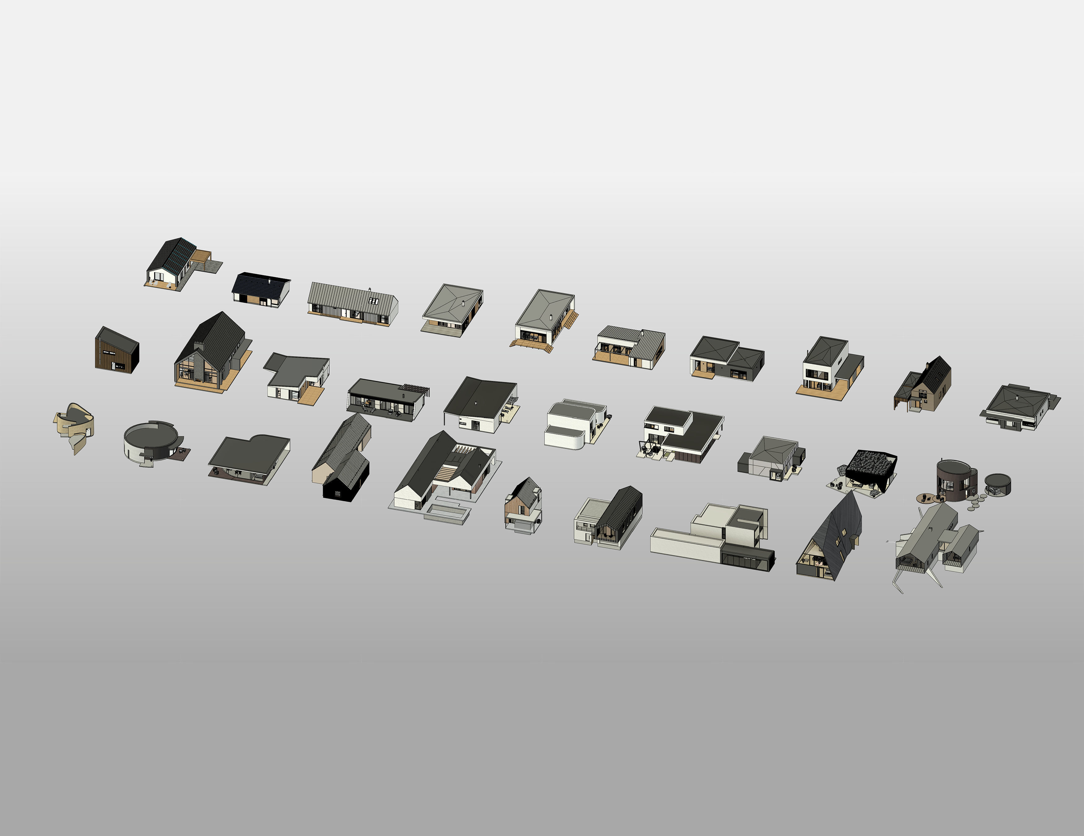 House Pack of 30 - created with Revit Family  Low-poly 3D model_11