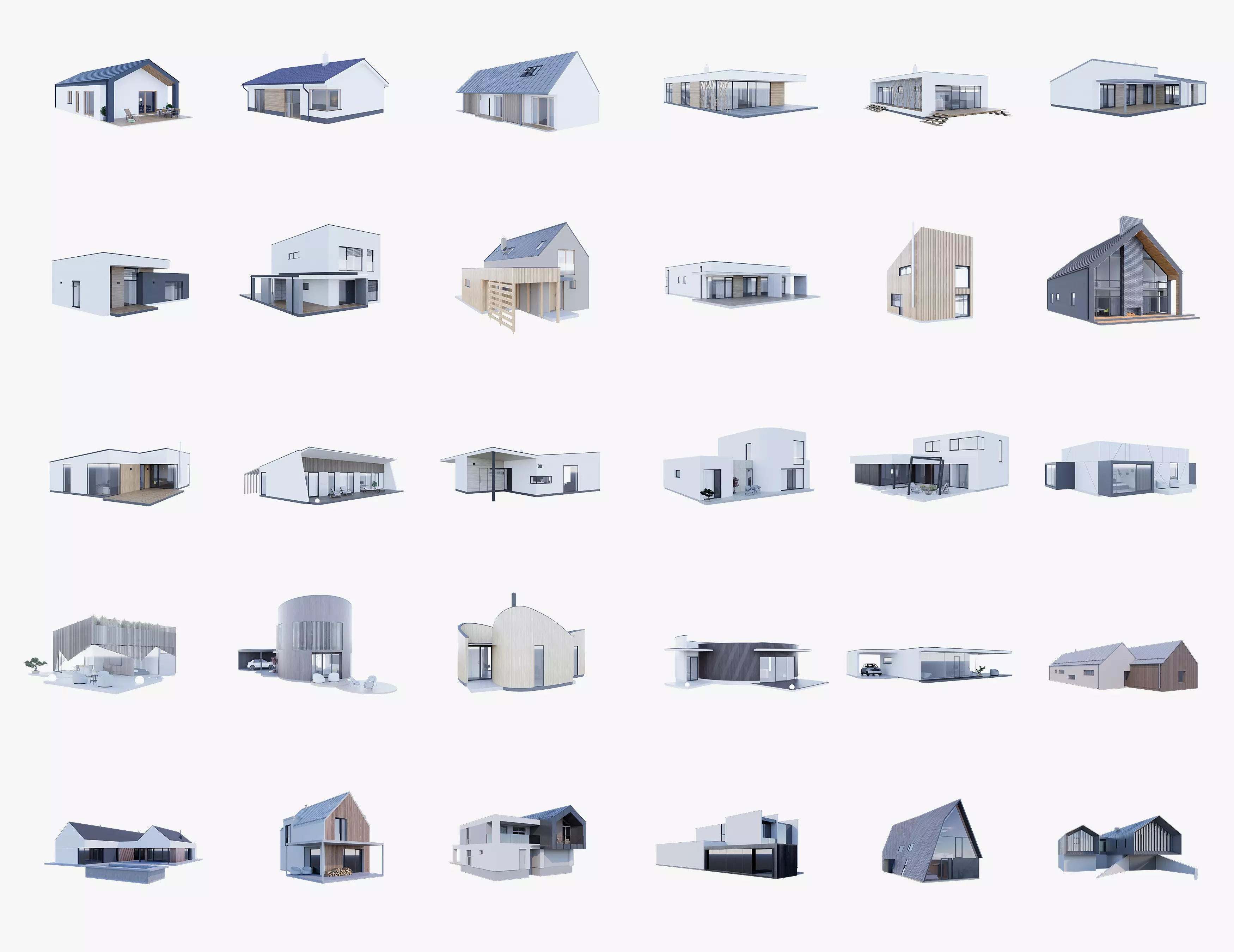 House Pack of 30 - created with Revit Family  Low-poly 3D model_0