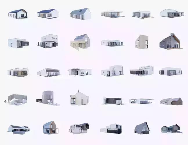 House Pack of 30 - created with Revit Family  Low-poly 3D model