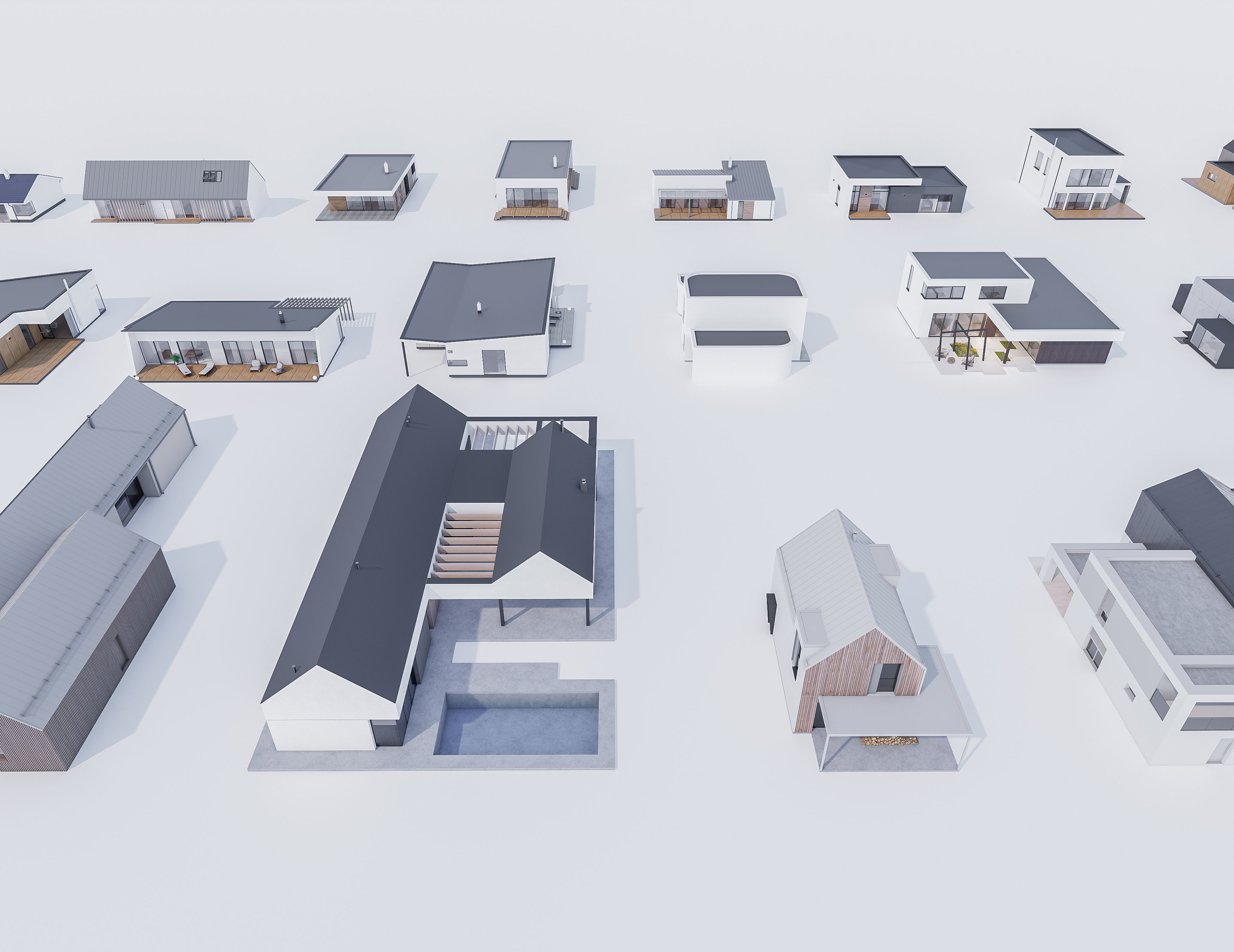 House Pack of 30 - created with Revit Family  Low-poly 3D model_7