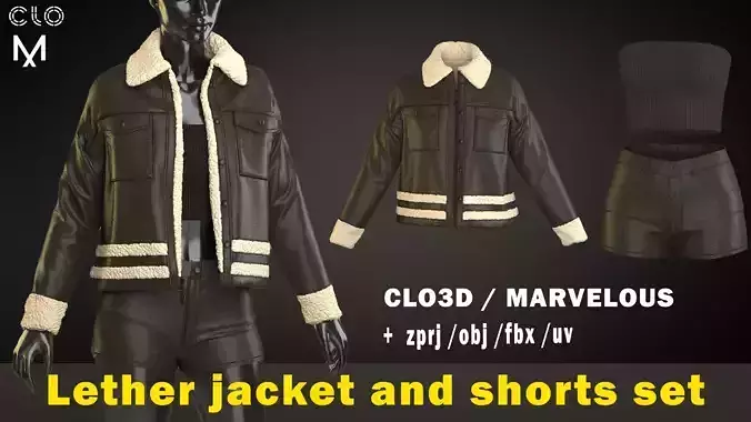 Lether jacket and shorts set  3D model