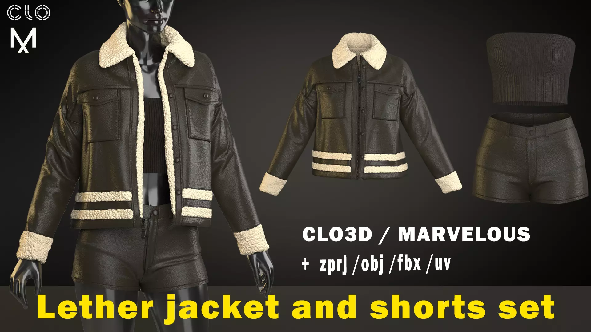 Lether jacket and shorts set 3D model