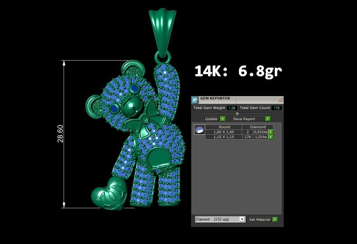 teddy necklace 3D print model_4