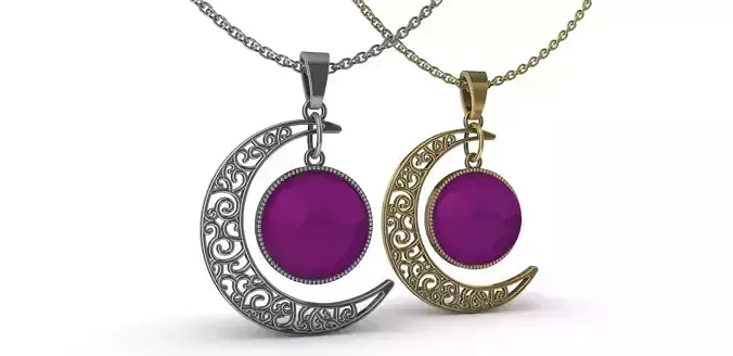 HALF MOON WITH STONE PENDANT