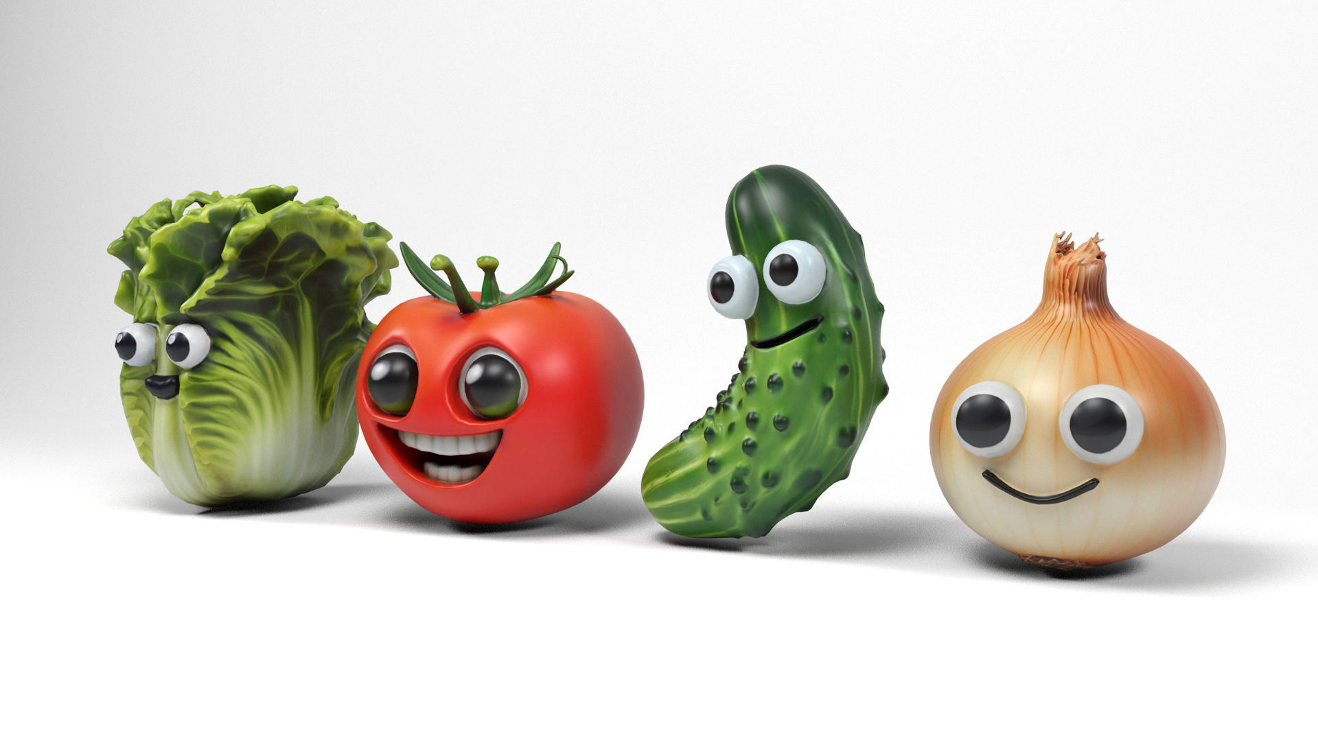 Vegetables characters Low-poly 3D model_1