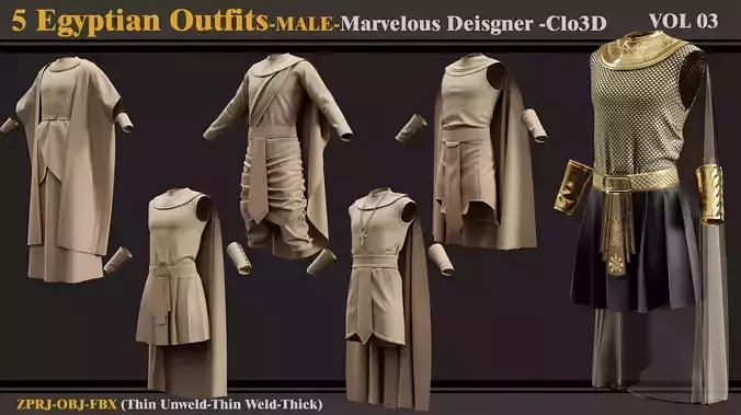 5 Egyptian Outfit-MALE- MD-Clo3d-ZPRJ-OBJ-FBX