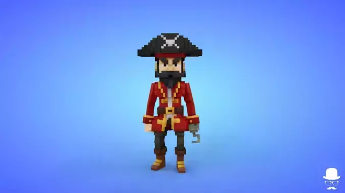 Pirate Captain Voxel Character - 3D Lowpoly Fantasy Model Low-poly 3D model