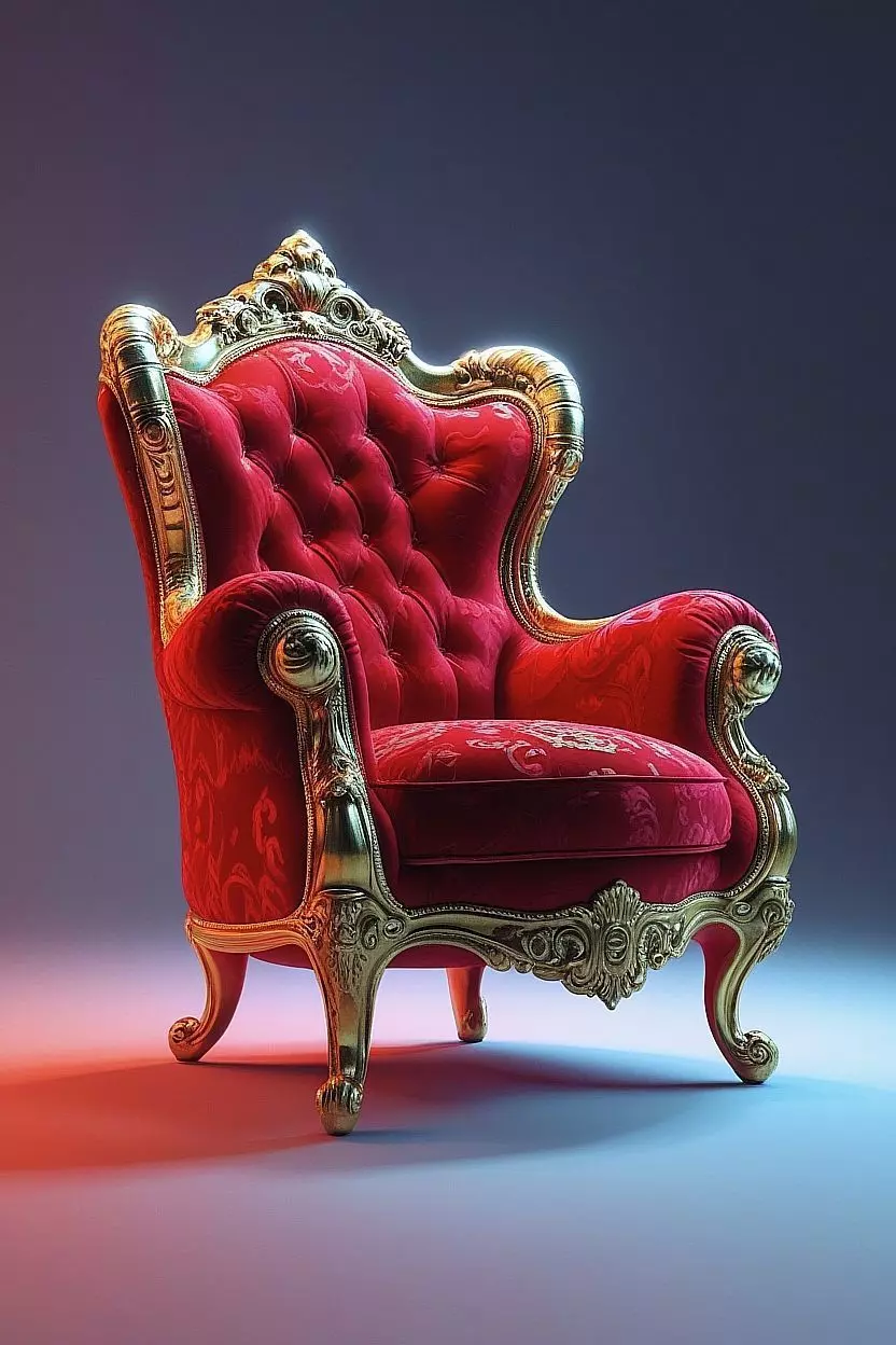 Red and gold fancy chair Low-poly 3D model_0