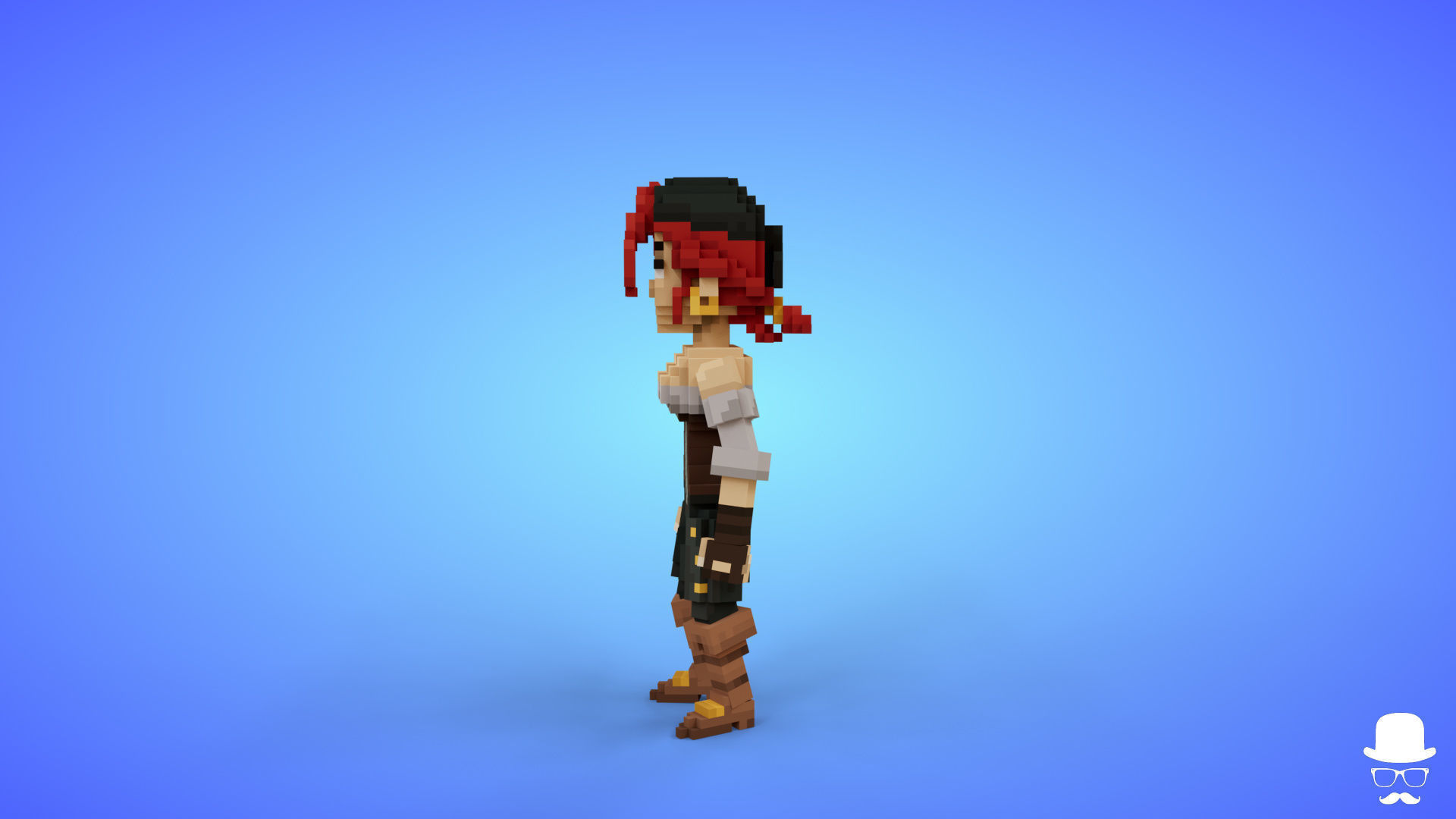 Female Pirate 3 Voxel Character - 3D Lowpoly Fantasy Model Low-poly 3D model_1