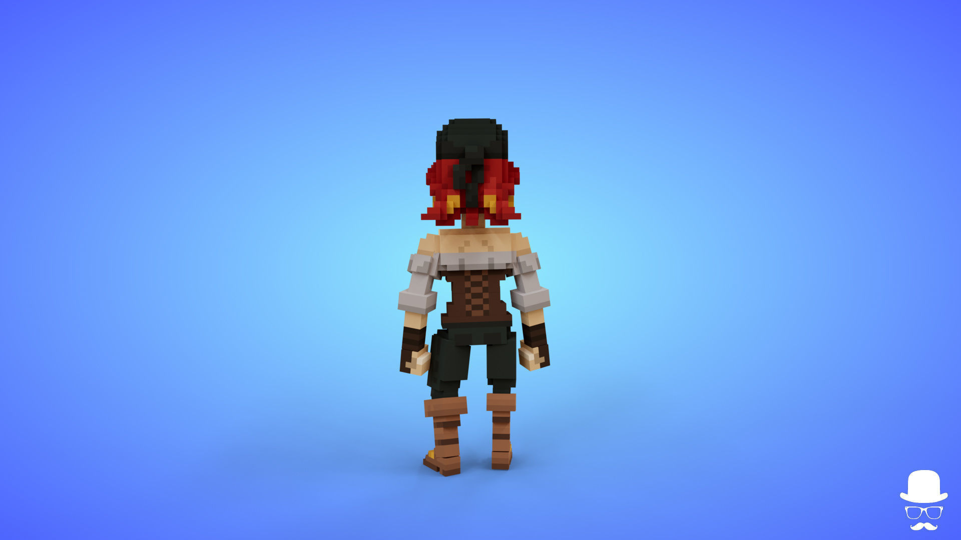 Female Pirate 3 Voxel Character - 3D Lowpoly Fantasy Model Low-poly 3D model_2