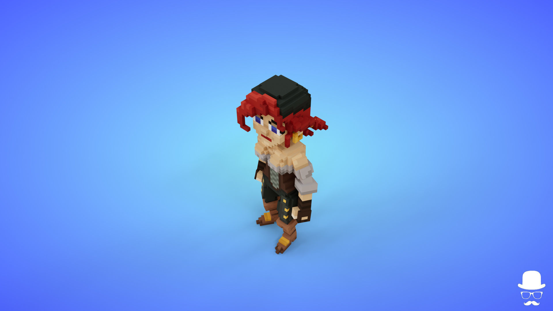 Female Pirate 3 Voxel Character - 3D Lowpoly Fantasy Model Low-poly 3D model_4