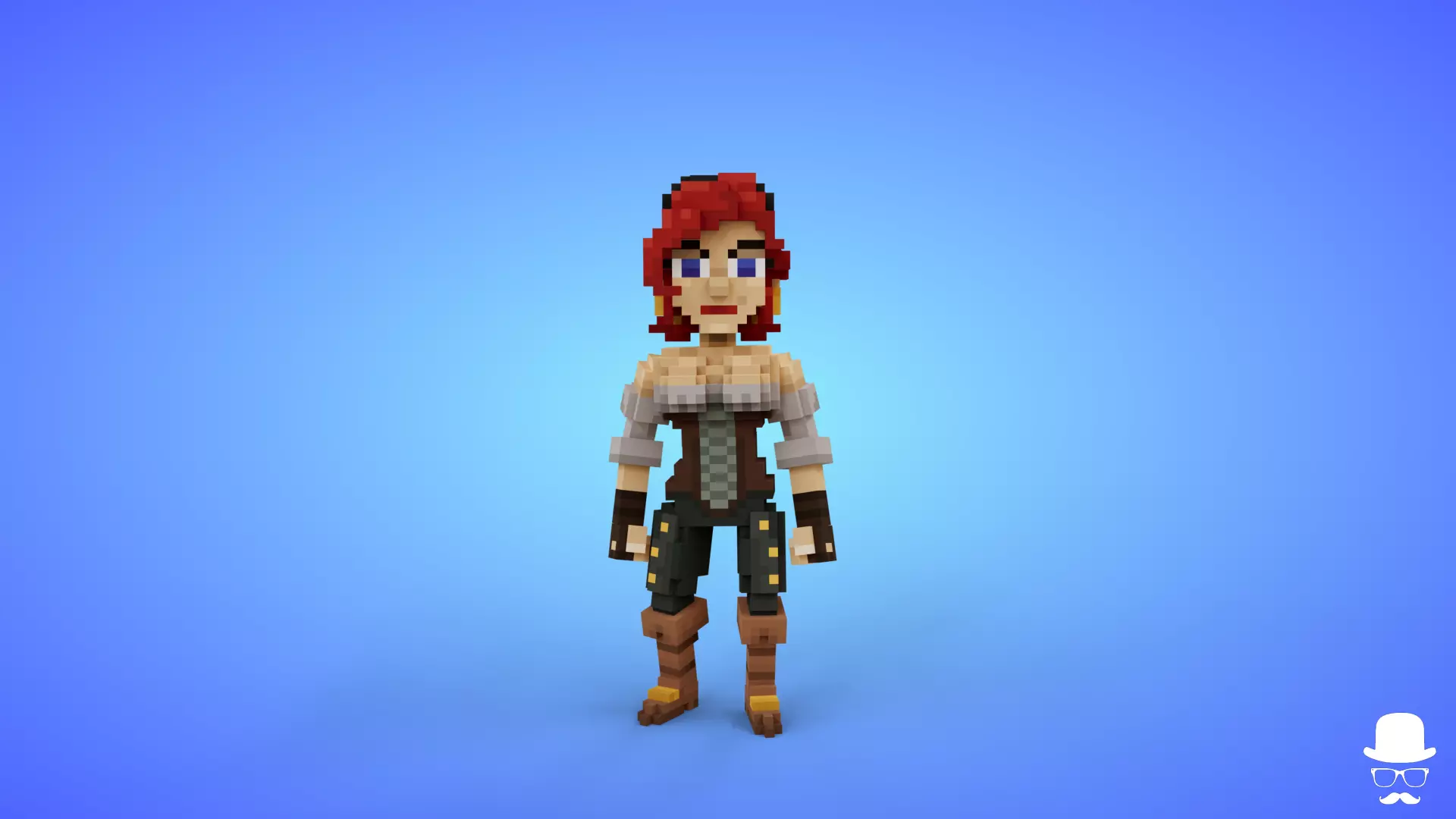 Female Pirate 3 Voxel Character - 3D Lowpoly Fantasy Model Low-poly 3D model_0