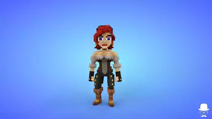 Female Pirate 3 Voxel Character - 3D Lowpoly Fantasy Model Low-poly 3D model