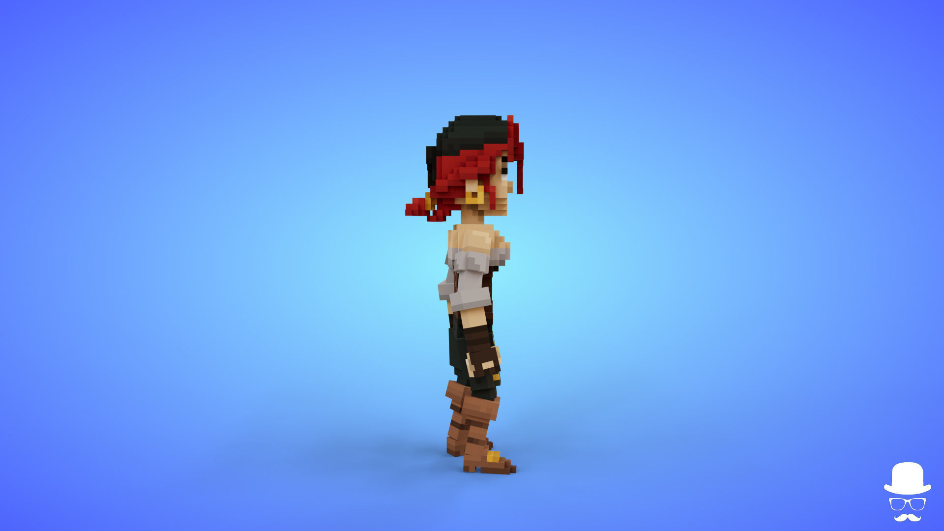 Female Pirate 3 Voxel Character - 3D Lowpoly Fantasy Model Low-poly 3D model_3