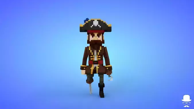 Pirate Captain Voxel Character 4 - 3D Lowpoly Fantasy Model Low-poly 3D model