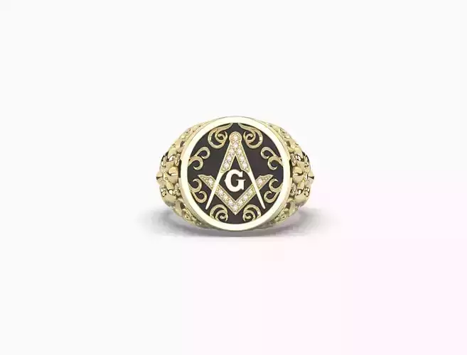 ring Masonic stock with diamonds 3D print model finger size 9 US