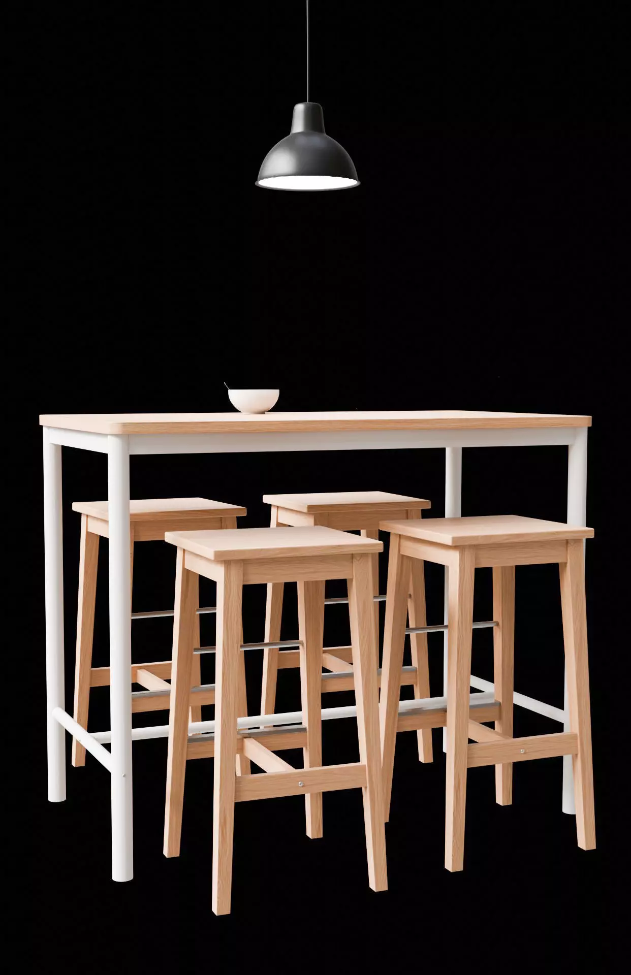 Wood Table with Stools  3D model_0