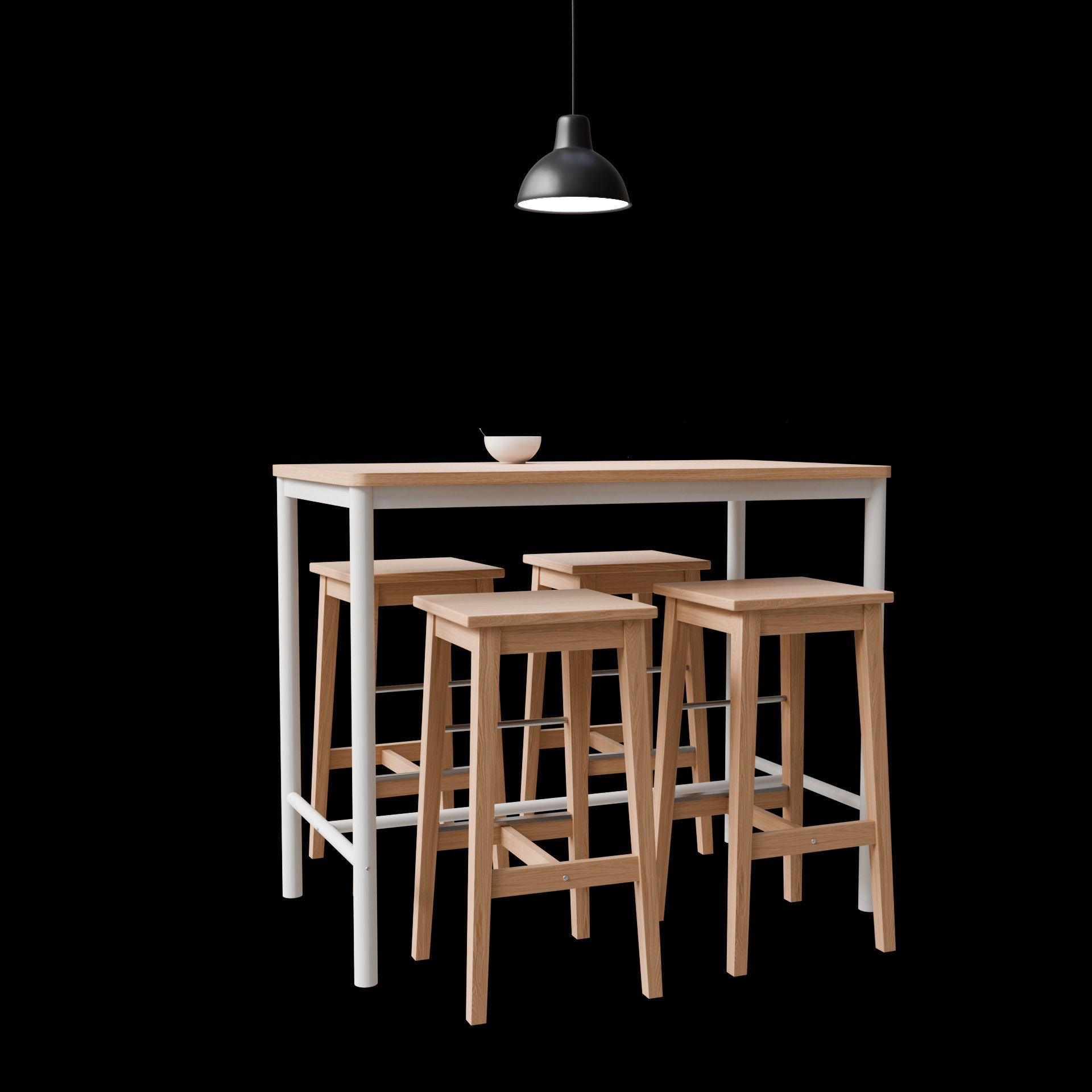 Wood Table with Stools  3D model_7