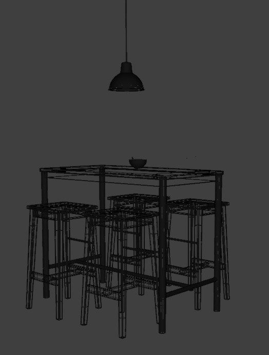 Wood Table with Stools  3D model_25