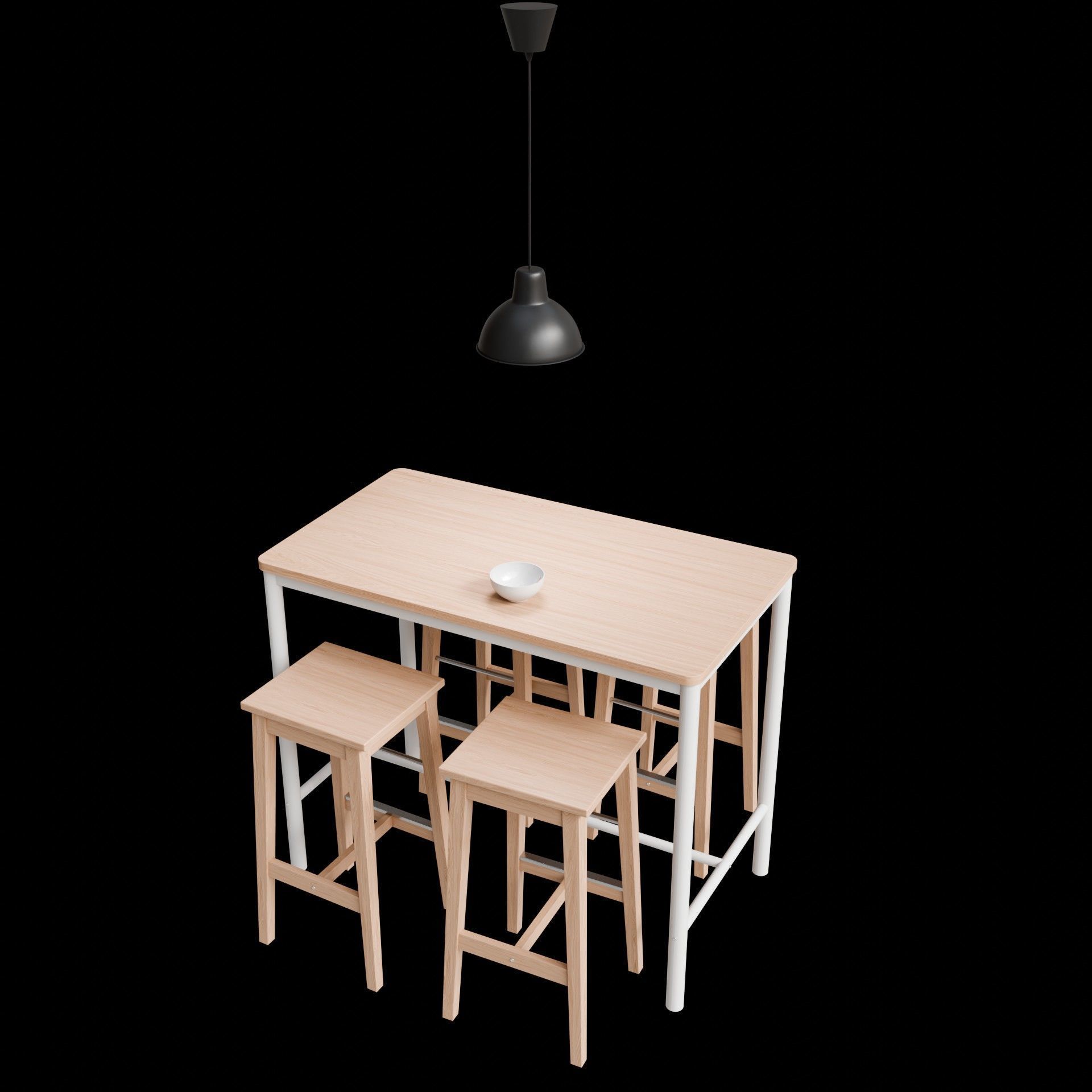 Wood Table with Stools  3D model_5