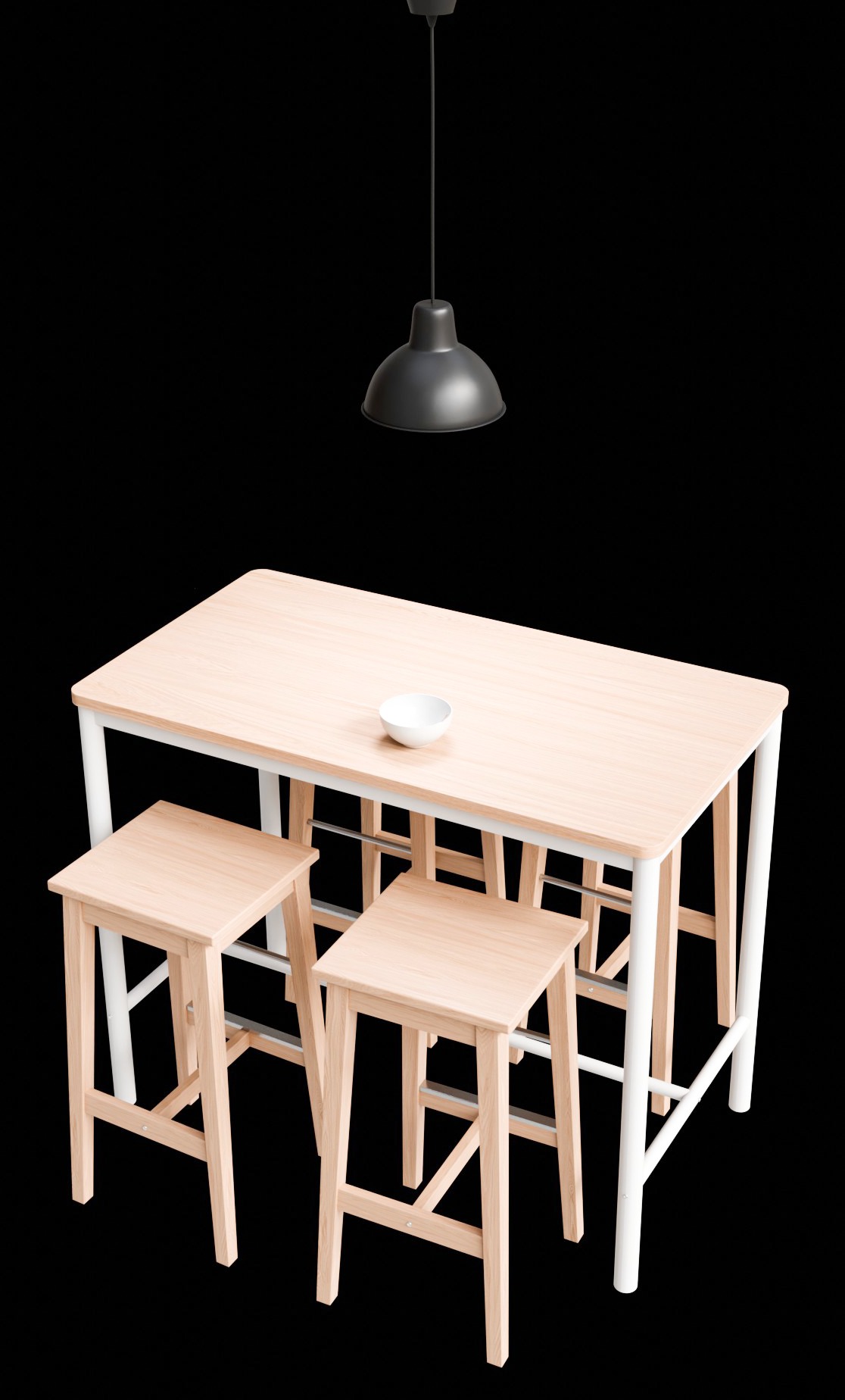 Wood Table with Stools  3D model_6