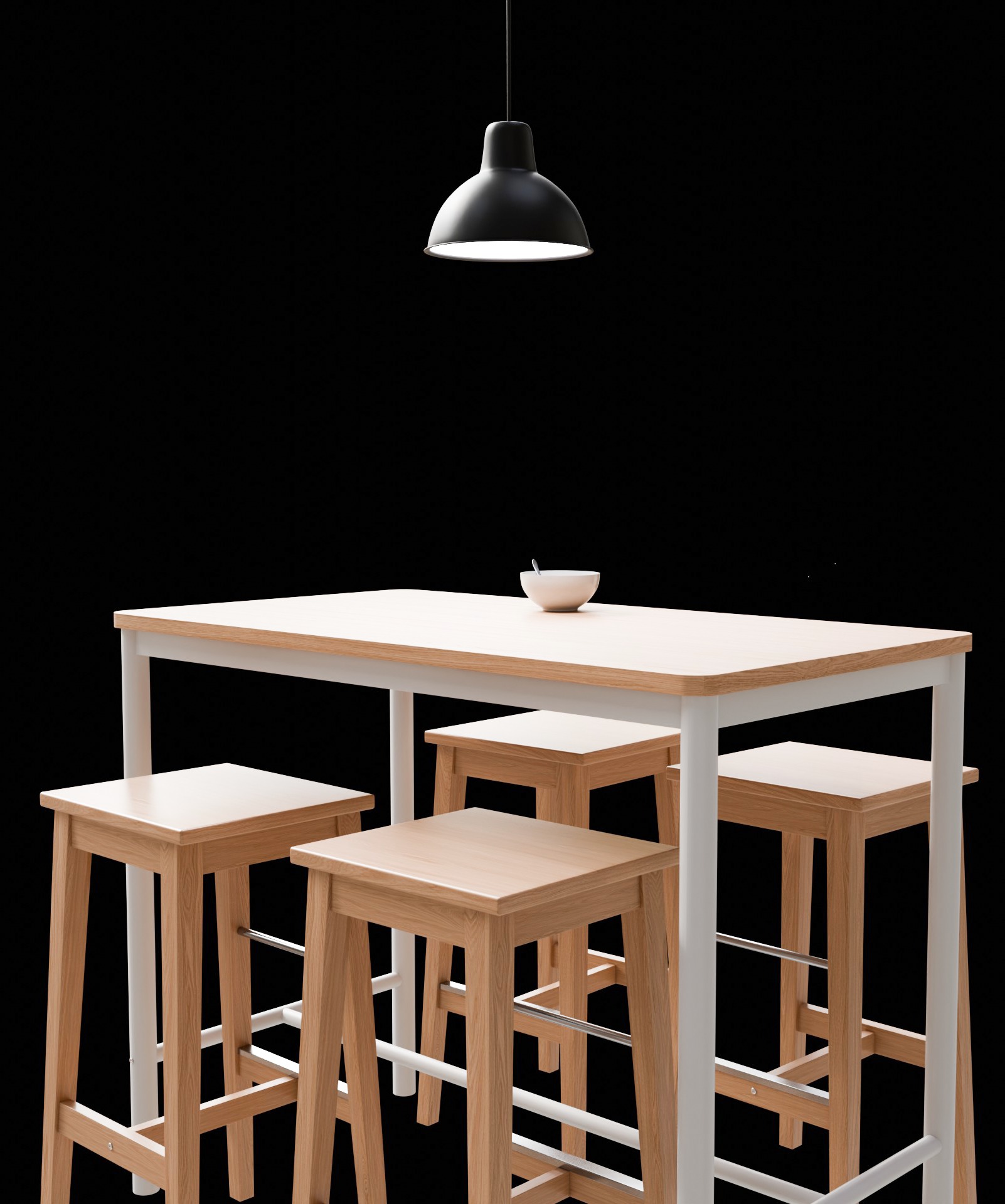 Wood Table with Stools  3D model_23