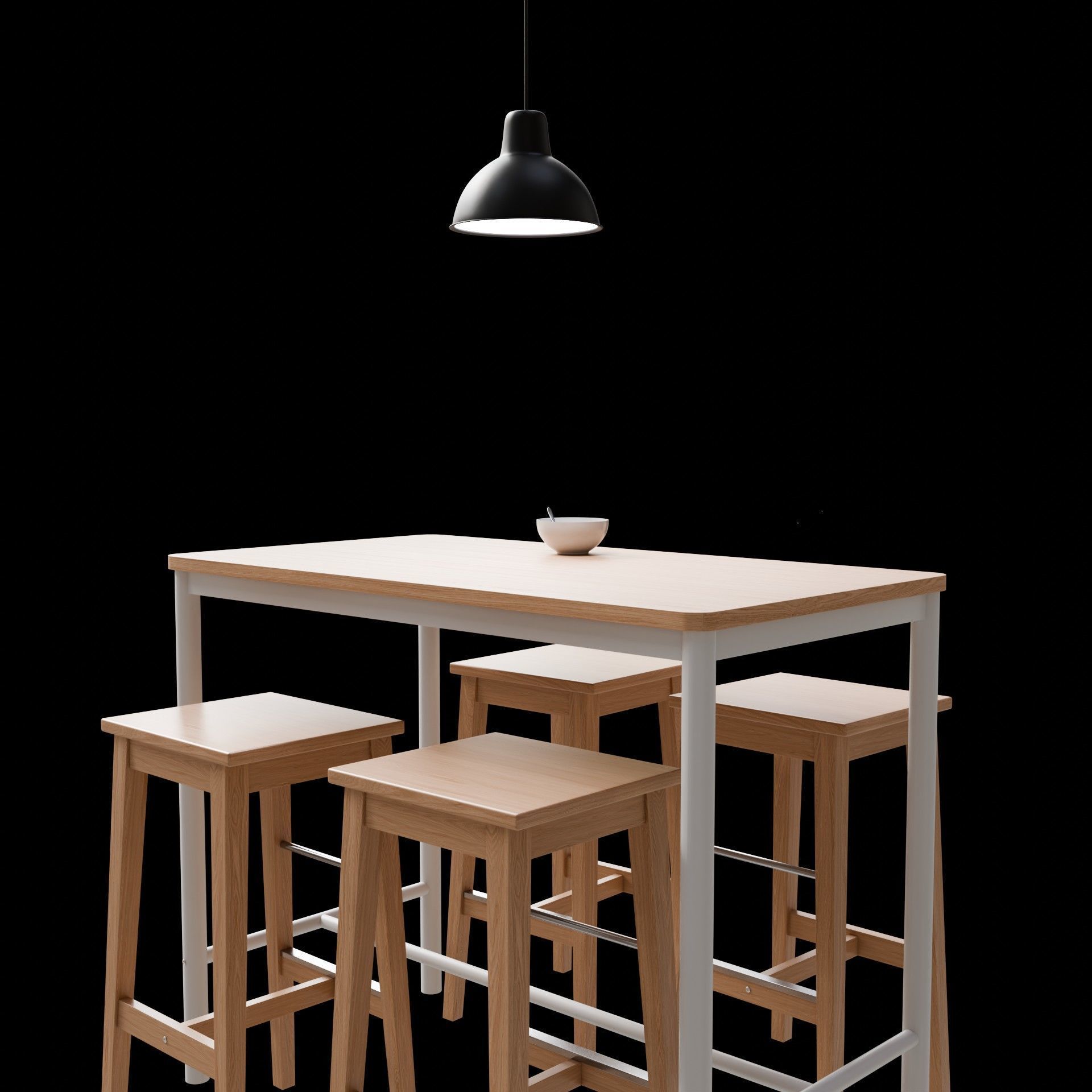 Wood Table with Stools  3D model_9