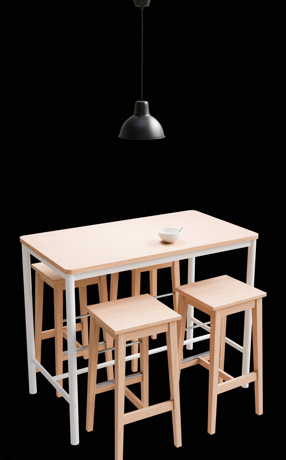 Wood Table with Stools  3D model_12