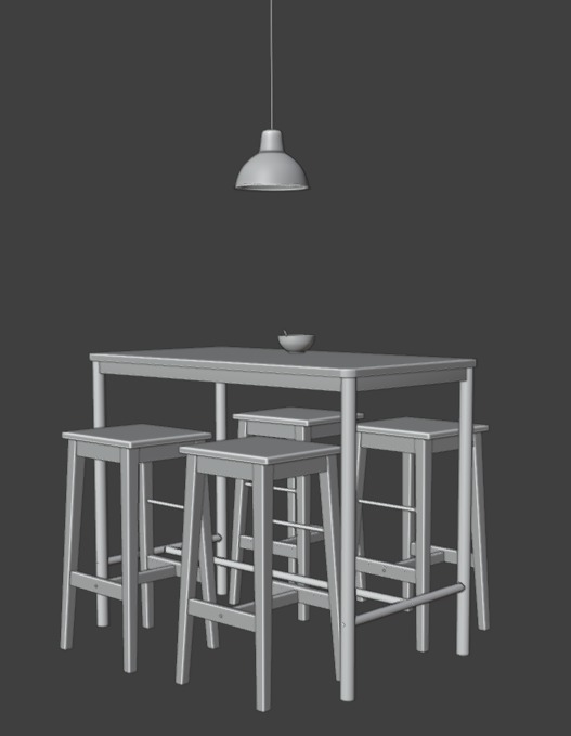 Wood Table with Stools  3D model_24