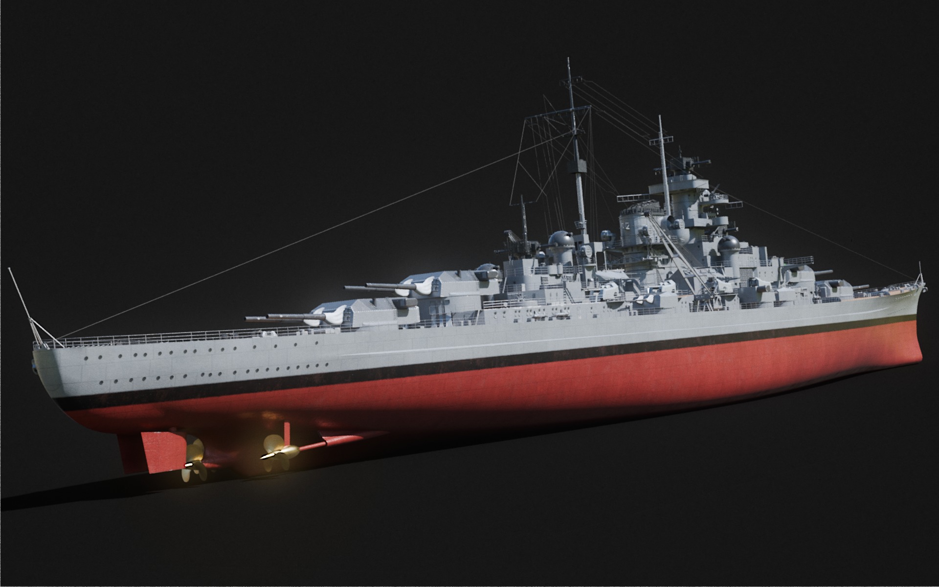 Bismarck - WW2 German Battleship Low-poly 3D model_1