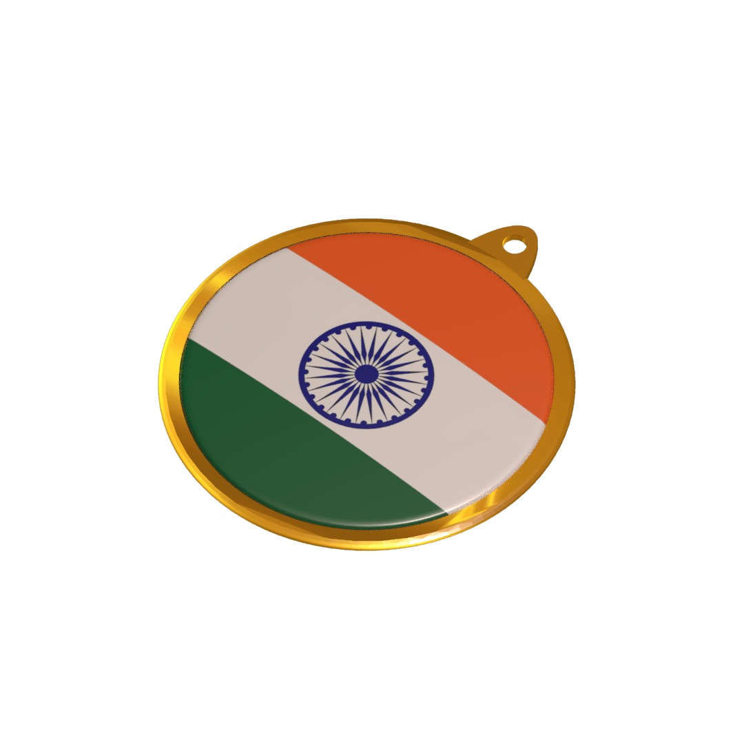 India Flag Medal Badge 3D model_1