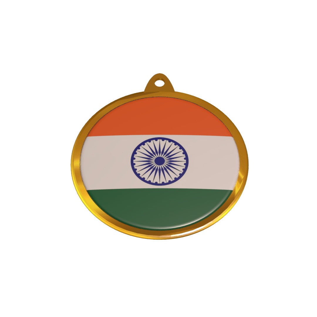 India Flag Medal Badge 3D model_3