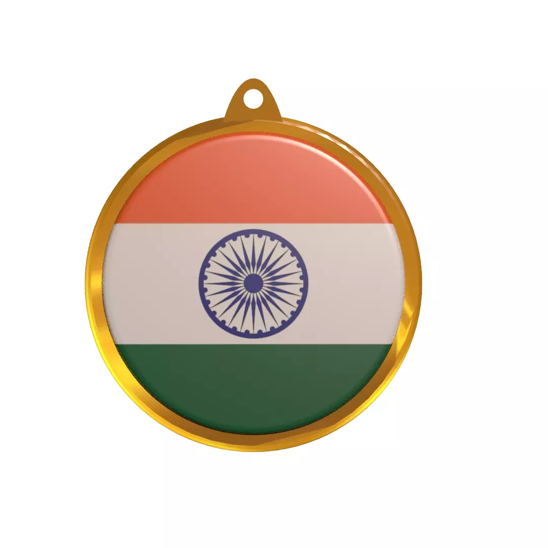 India Flag Medal Badge 3D model_0