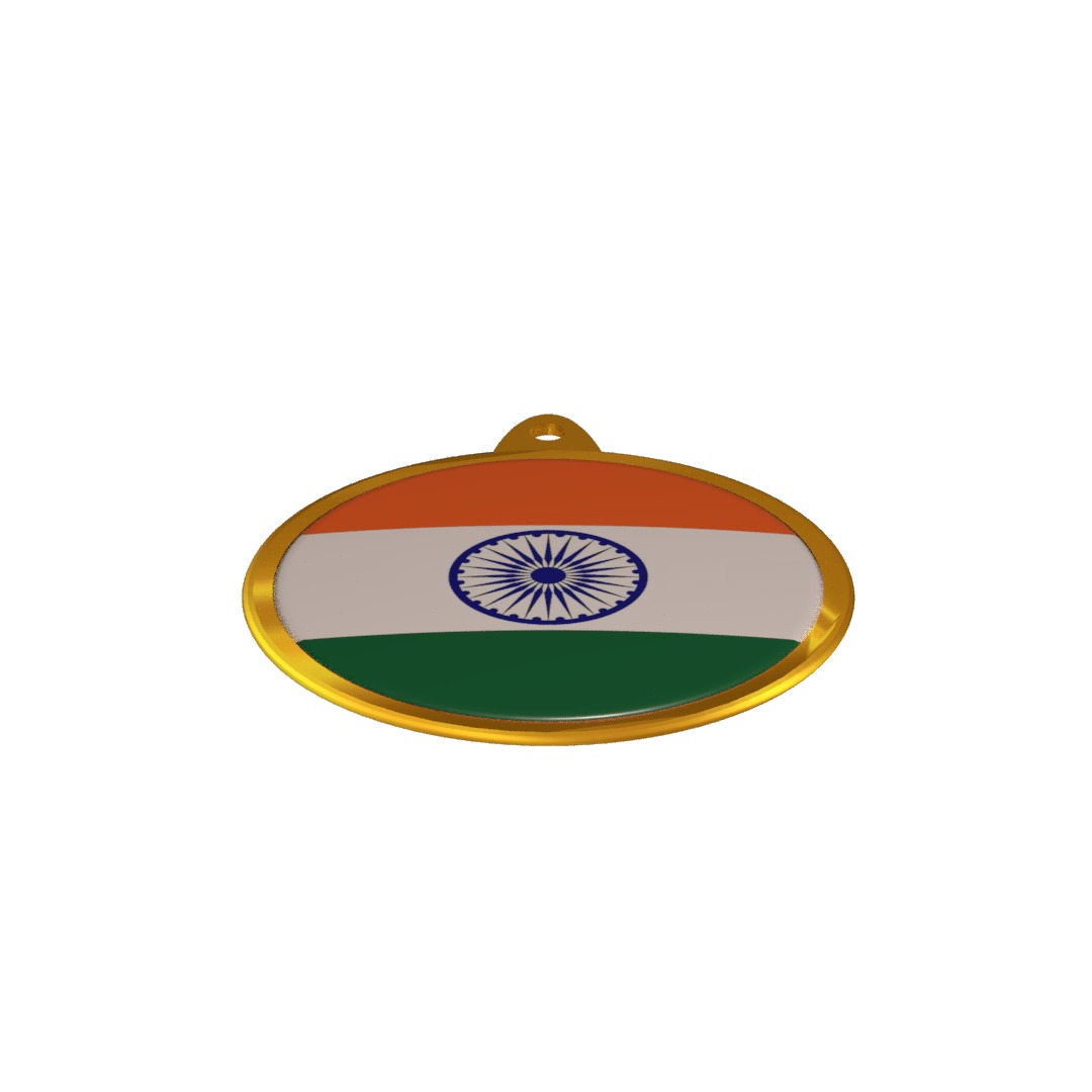 India Flag Medal Badge 3D model_7