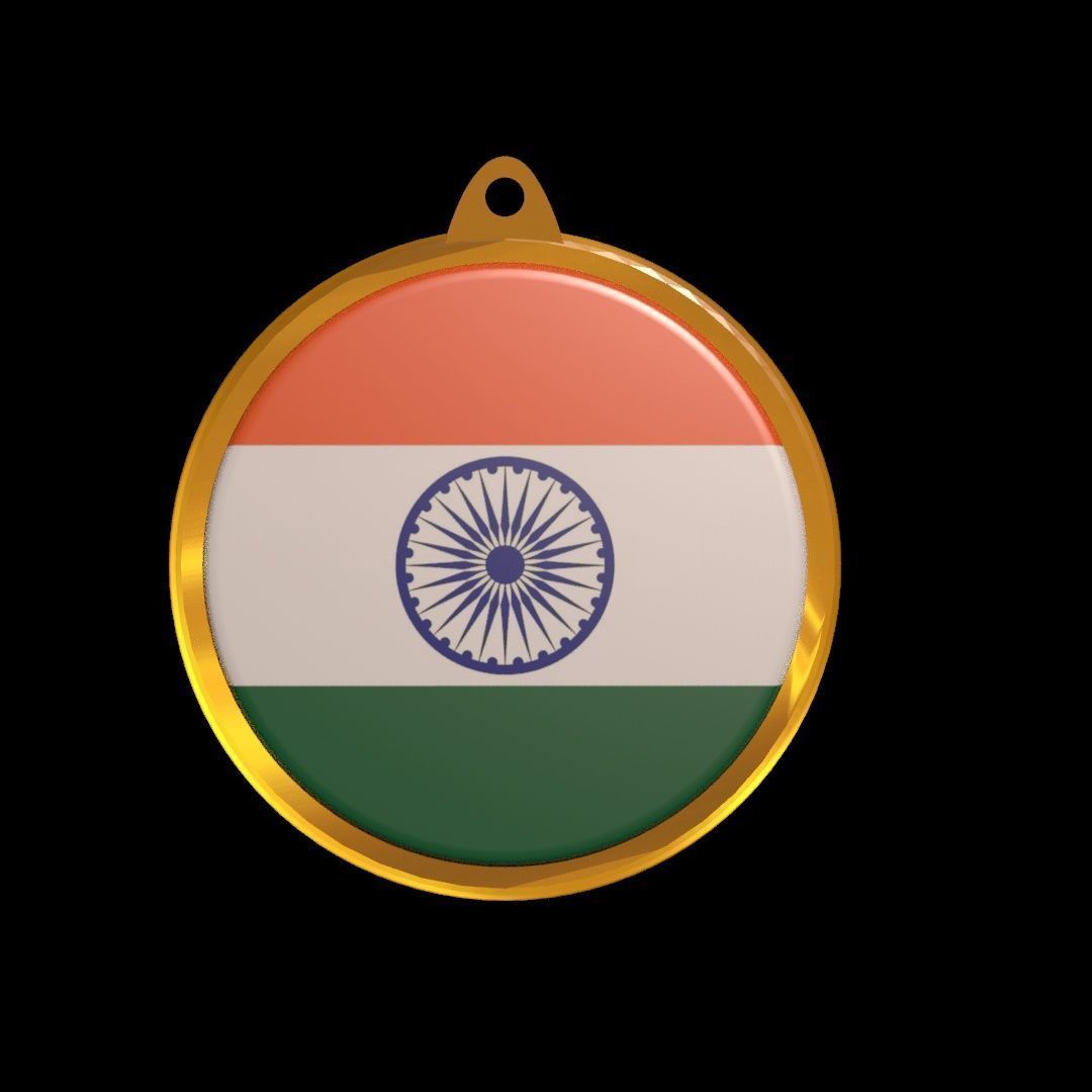 India Flag Medal Badge 3D model_15
