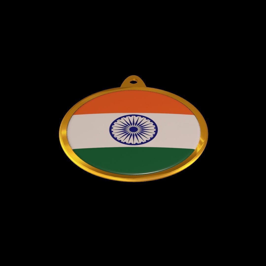 India Flag Medal Badge 3D model_12