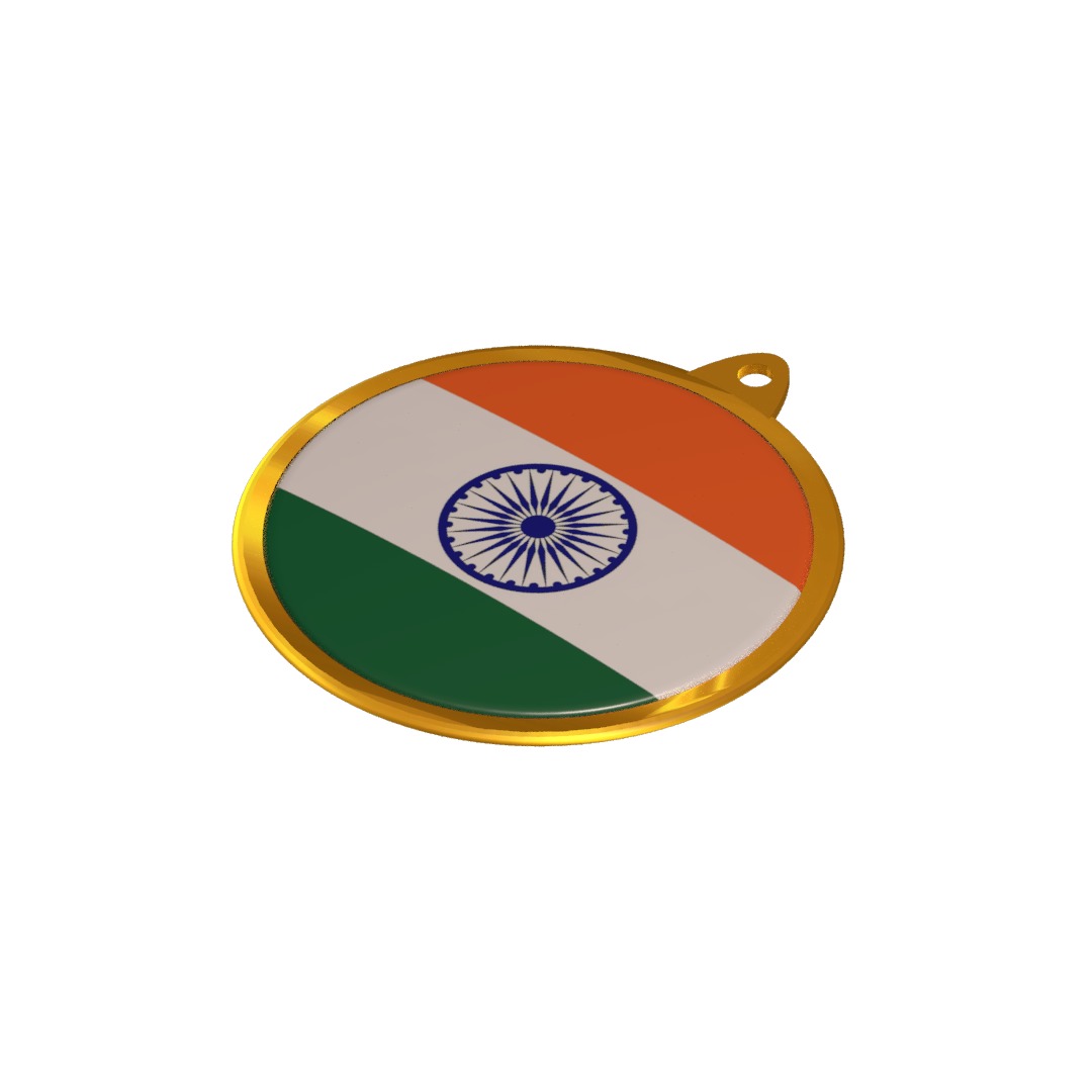 India Flag Medal Badge 3D model_8