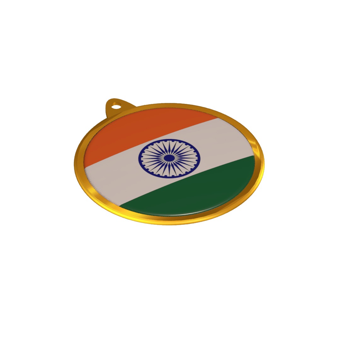 India Flag Medal Badge 3D model_10