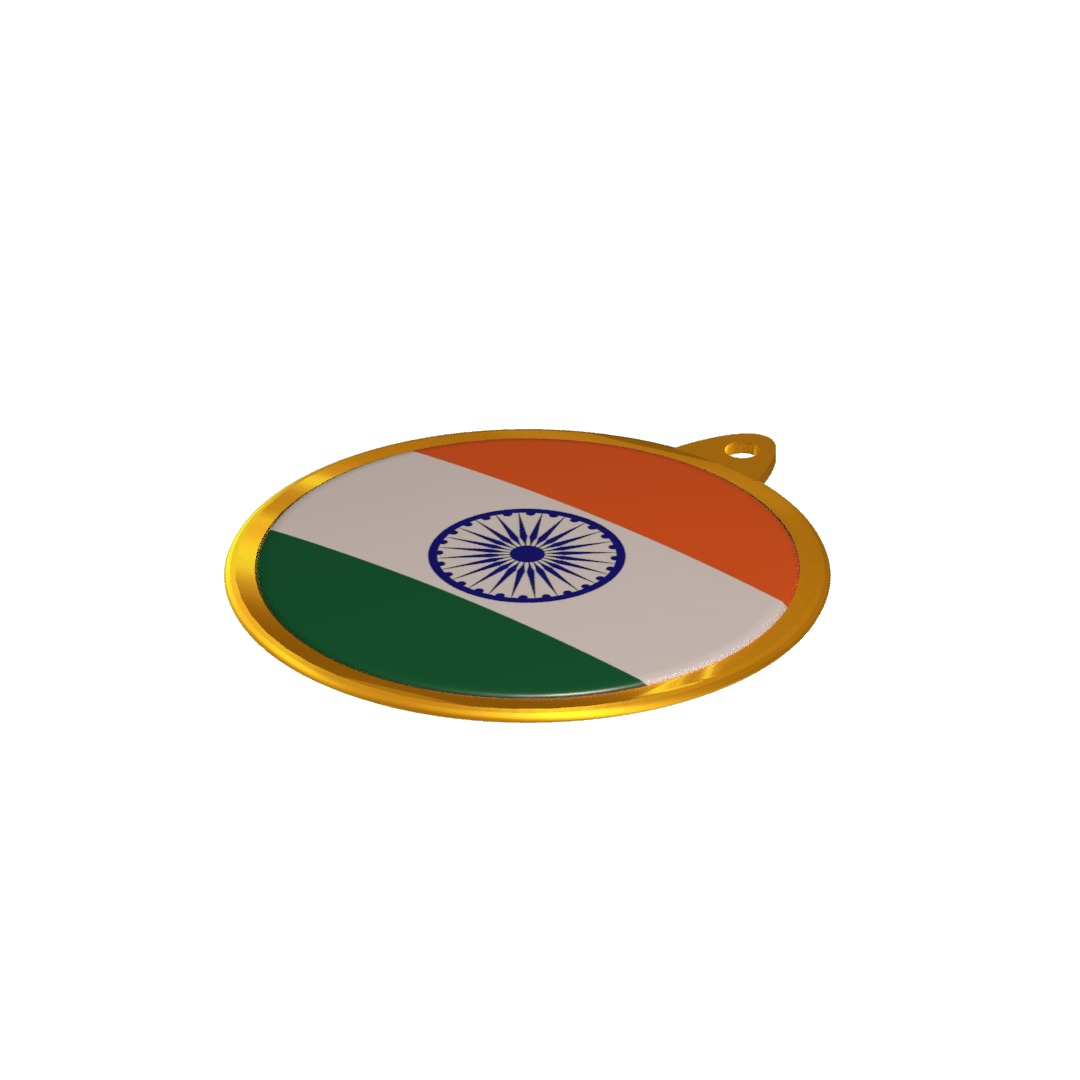 India Flag Medal Badge 3D model_9