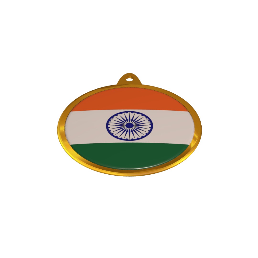 India Flag Medal Badge 3D model_4
