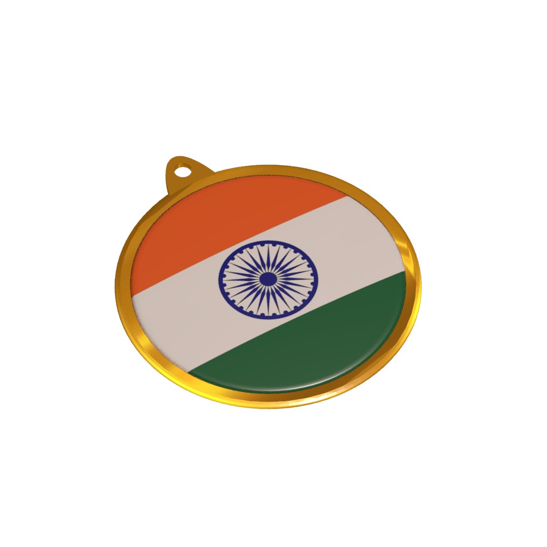 India Flag Medal Badge 3D model_2