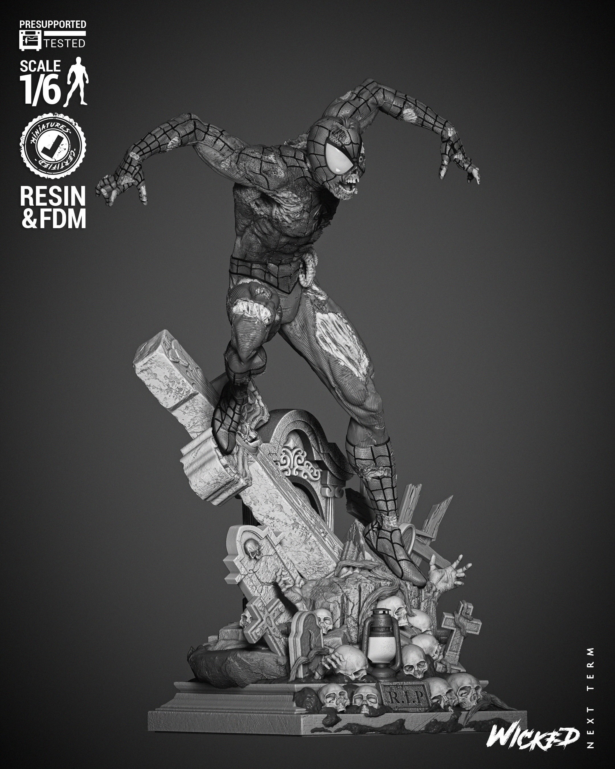 Wicked Marvel Spiderman Zombie Sculpture 3D print model_7