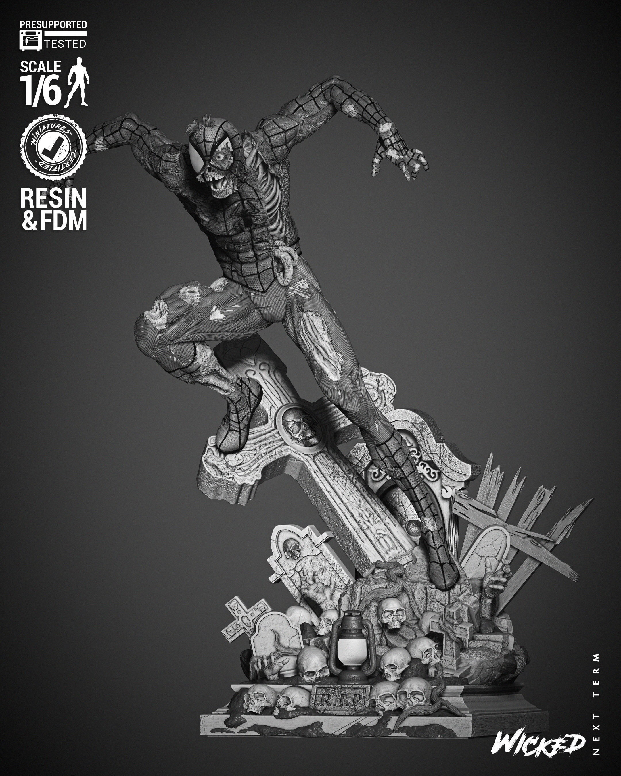 Wicked Marvel Spiderman Zombie Sculpture 3D print model_1