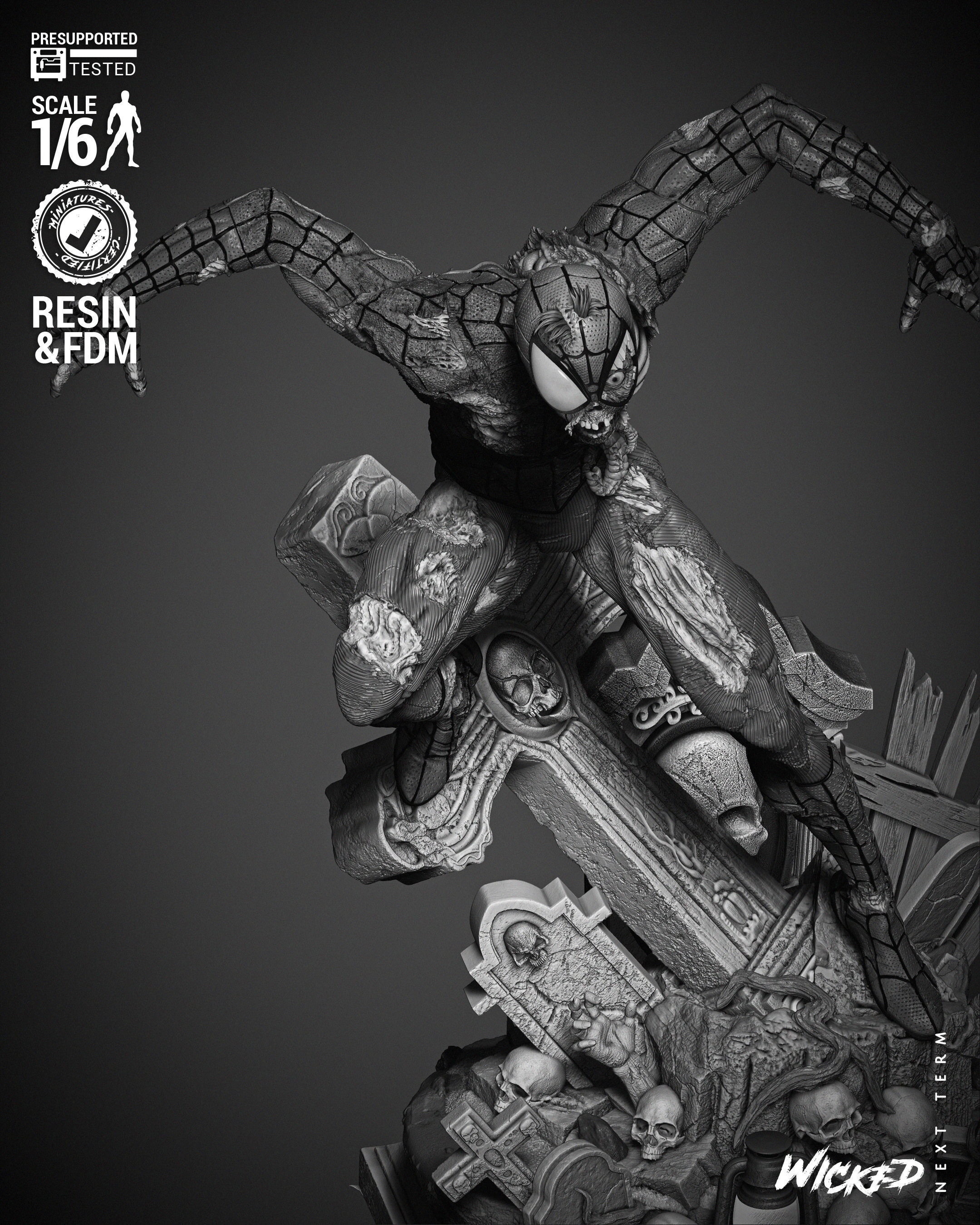 Wicked Marvel Spiderman Zombie Sculpture 3D print model_11