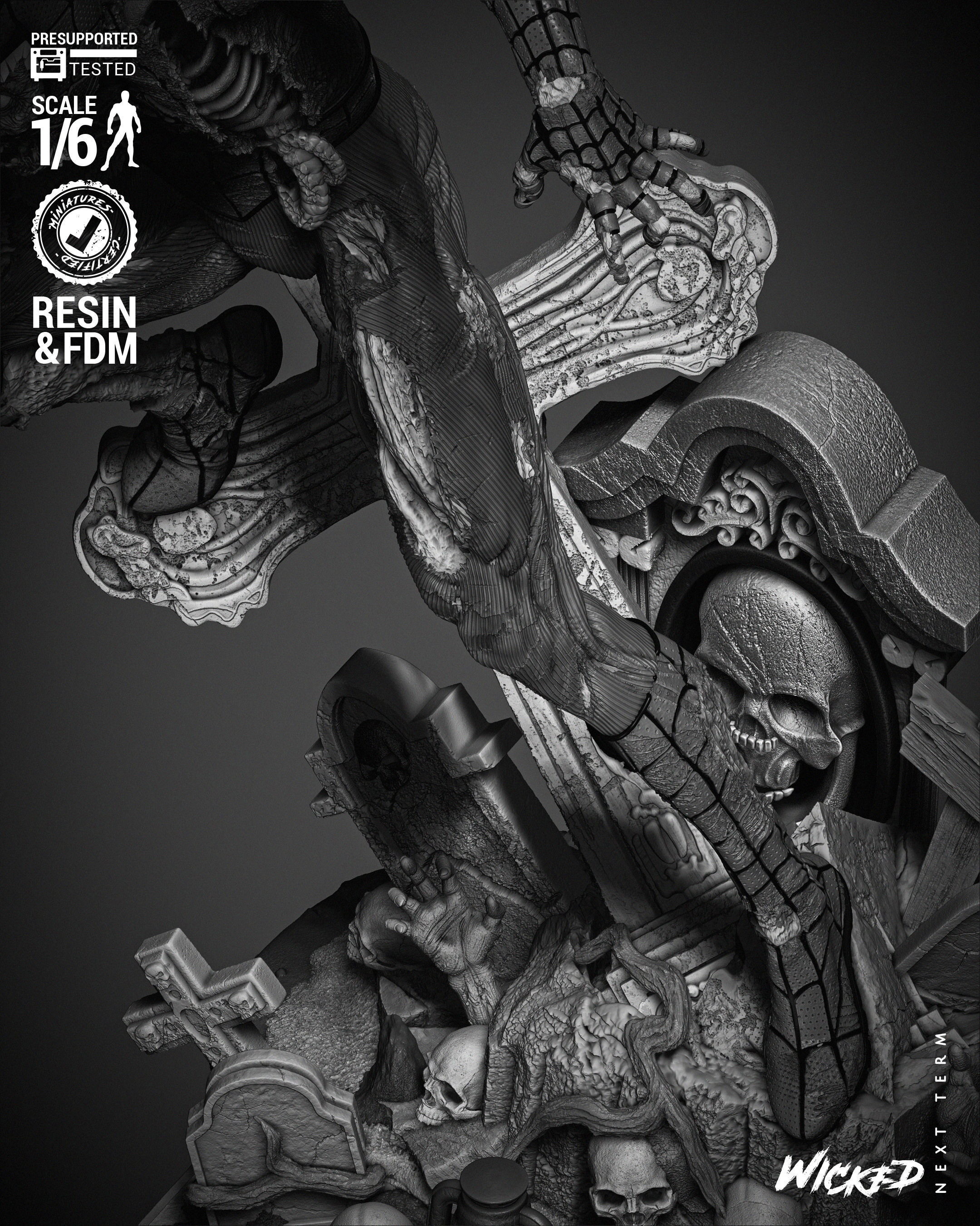 Wicked Marvel Spiderman Zombie Sculpture 3D print model_37