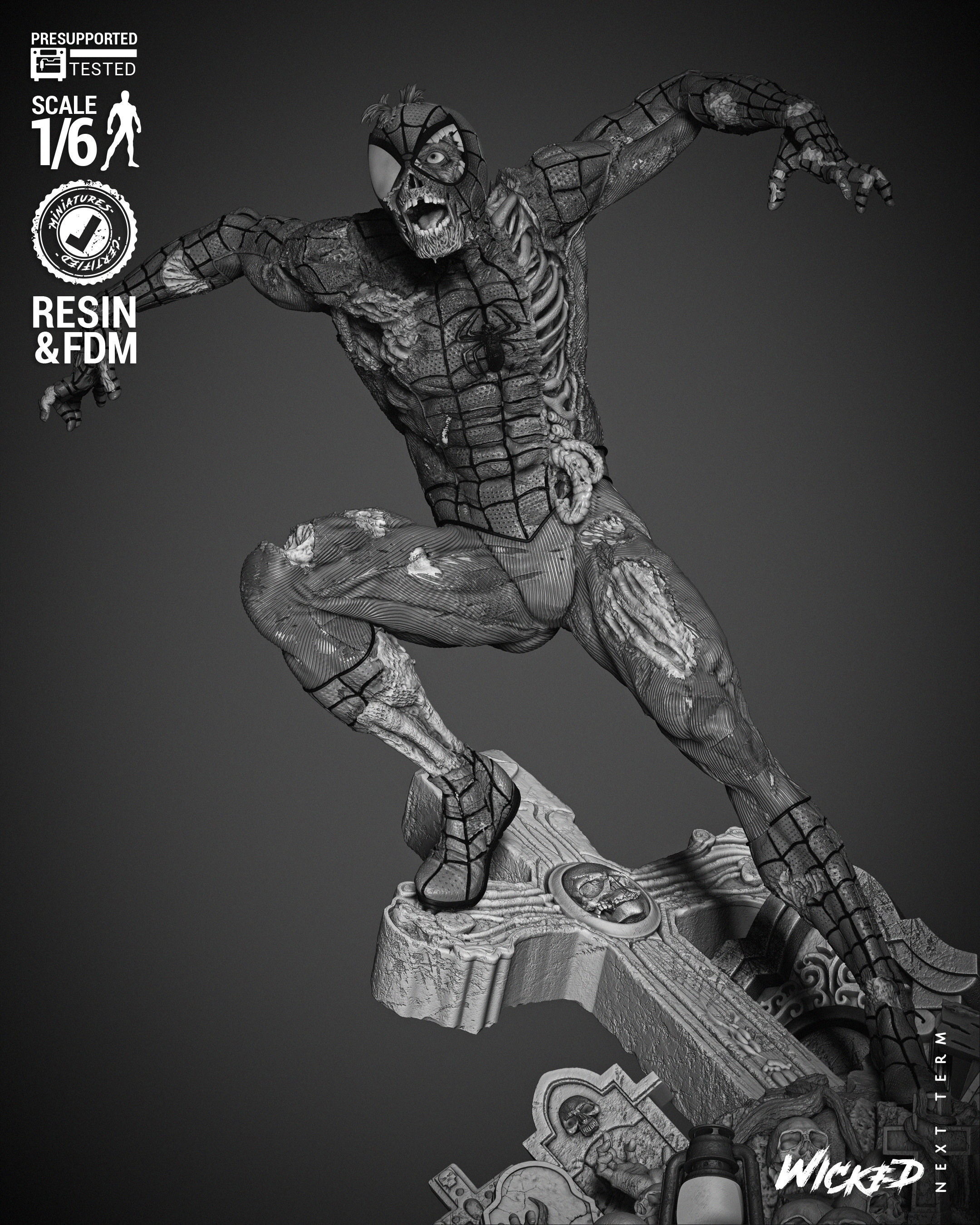 Wicked Marvel Spiderman Zombie Sculpture 3D print model_12