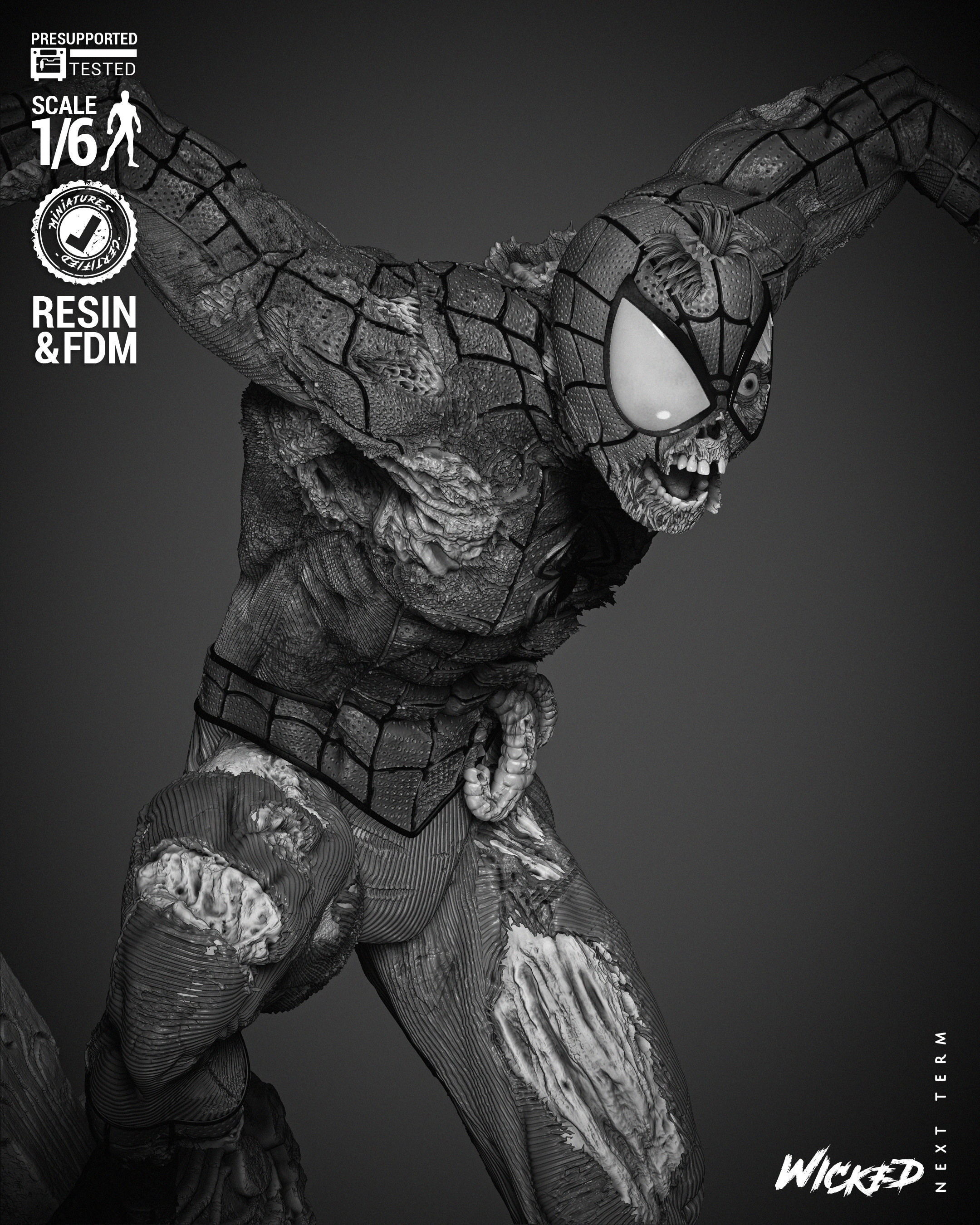 Wicked Marvel Spiderman Zombie Sculpture 3D print model_15