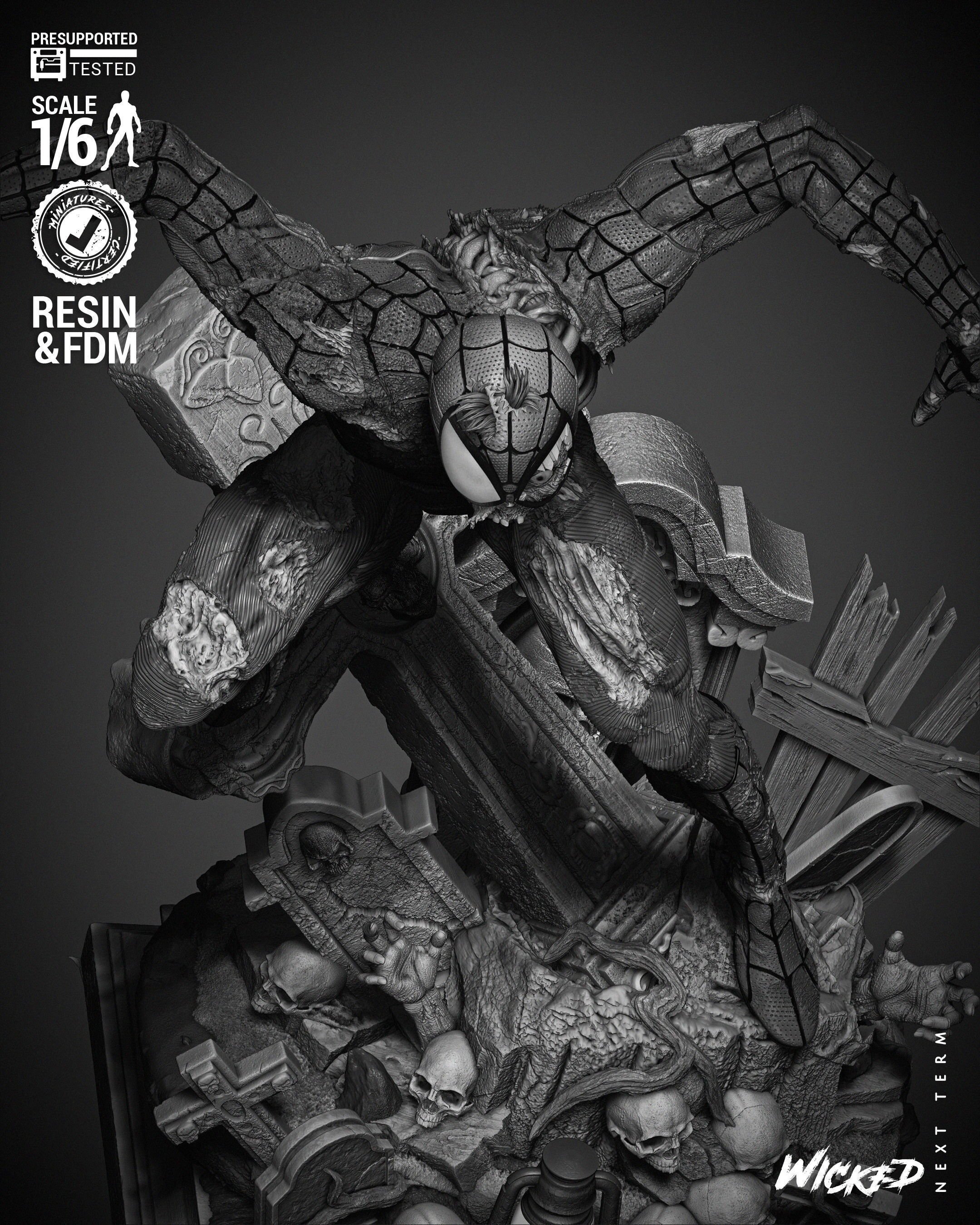 Wicked Marvel Spiderman Zombie Sculpture 3D print model_39